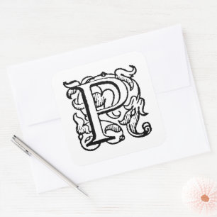Aladdin O'Brien Monogramm Buchstabe P auf Weiß Quadratischer Aufkleber