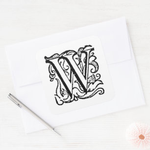 Aladdin O'Brien Monogramm Buchstabe W auf Weiß Quadratischer Aufkleber