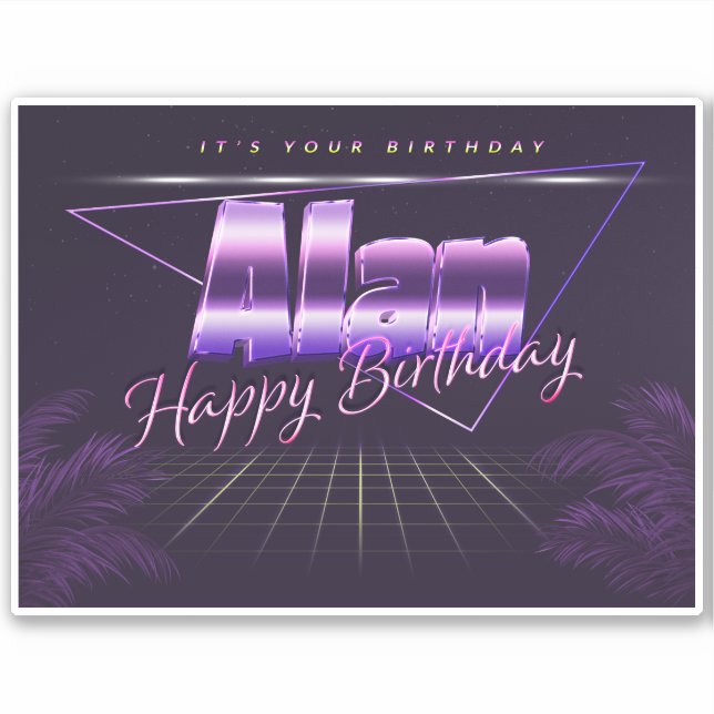 Alan Name Vorname lila retro Sticker Geburtstag (Vorderseite)