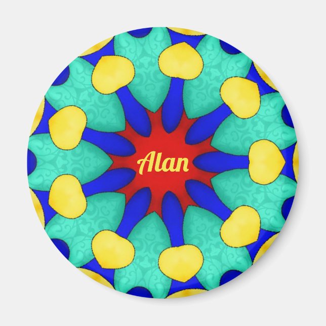 ALAN ~ Starrgrün Gelb ~ Atemberaubendes Design Magnet (Vorne)