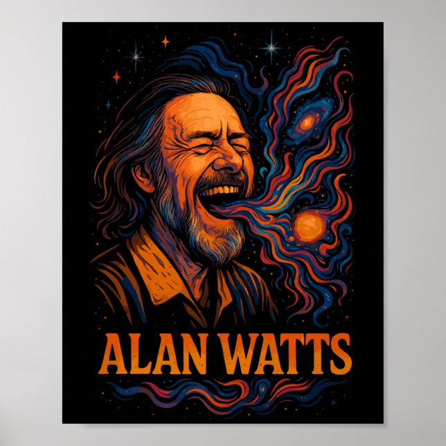 Alan Watts Laugh Galaxy Universe Psychedelic Art P Poster (Vorne)