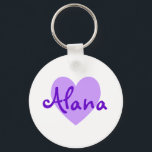 Alana in Lila Schlüsselanhänger<br><div class="desc">Hübsches lila Herzdesign für Alana. Ein niedliches Geschenk für Mädchen.</div>