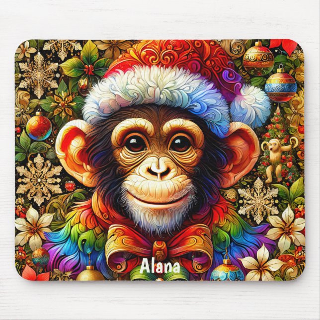 ALANA ~ Zany CHIMPANZEE Weihnachten Mousepad (Vorne)
