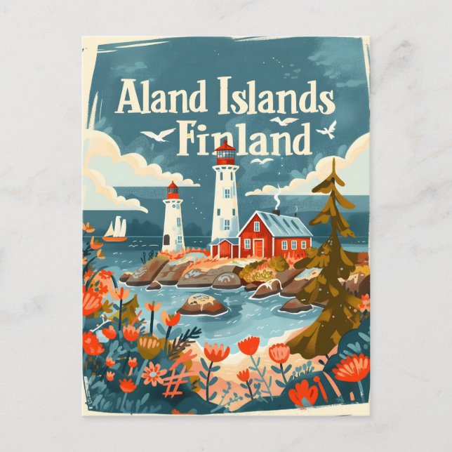 Åland Inseln Finnland Handgezeichnete Kunst Postkarte (Vorderseite)