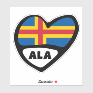 Åland Islands Country Code Flag Heart, ALA Aufkleber