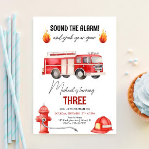 Alarm Auslösen Feuerwehrmann Feuerwehrauto Geburts Einladung