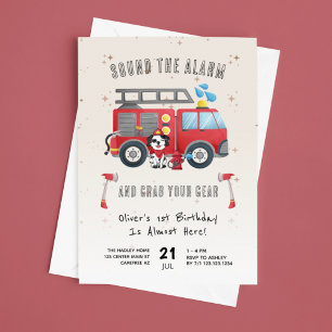 Alarm auslösen Feuerwehrwagen 1. Geburtstag Einladung