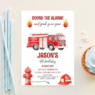 Alarm Auslösen Feuerwehrwagen Jungen 4. Geburtstag Einladung