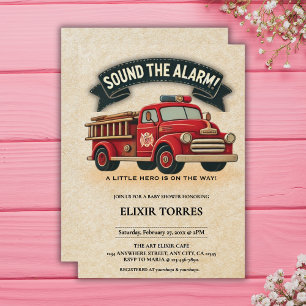 Alarm schlagen! Vintage-Feuerwehrwagen-Baby-Party Einladung