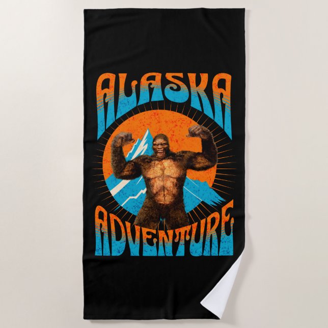 Alaska-Abenteuer Lustiger Sasquatch Strandtuch (Vorderseite)