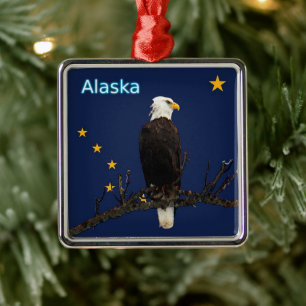Alaska Adler und Fahne Silbernes Ornament