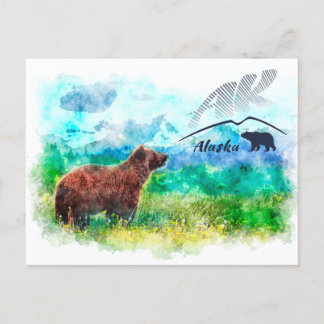 Alaska (AK) Kodiak Braunbär. Aquarellmalerei Postkarte