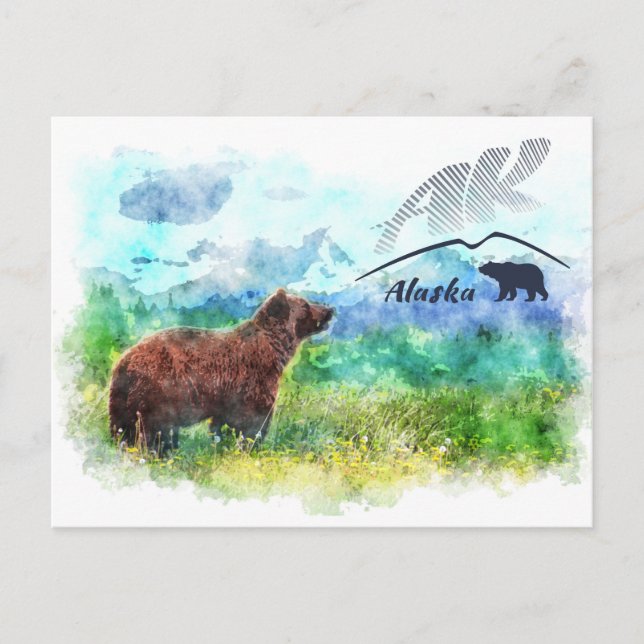Alaska (AK) Kodiak Braunbär. Aquarellmalerei Postkarte (Vorderseite)