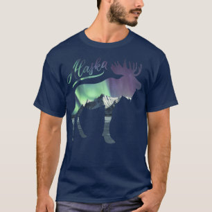 Alaska Alaskan Wildlife Moose Aurora Borealis T-Shirt