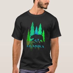 Alaska Alaskisches Nordlicht Bäume Mit Bär T-Shirt