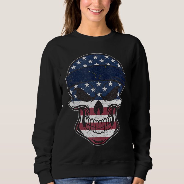 Alaska American Flag Skull  State Flag Alaska Root Sweatshirt (Vorderseite)