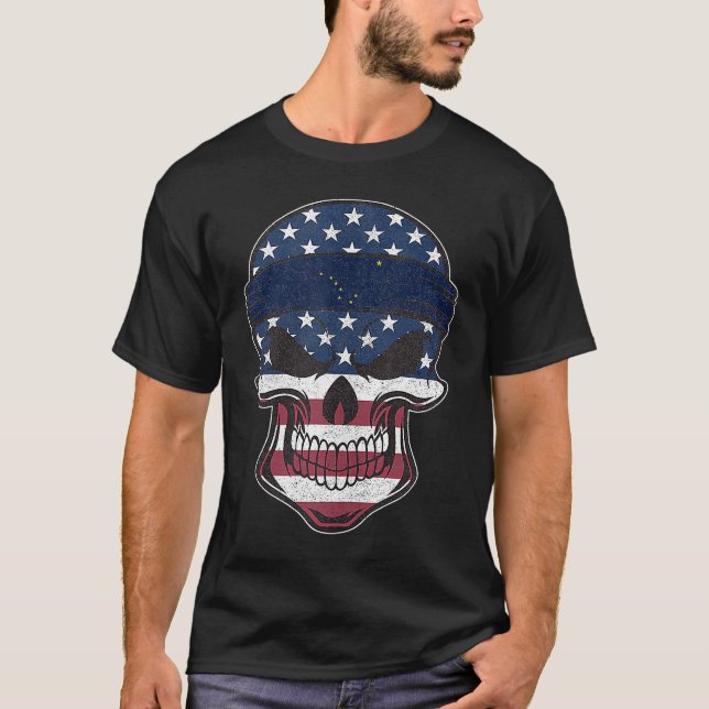 Alaska American Flag Skull  State Flag Alaska Root T-Shirt (Vorderseite)