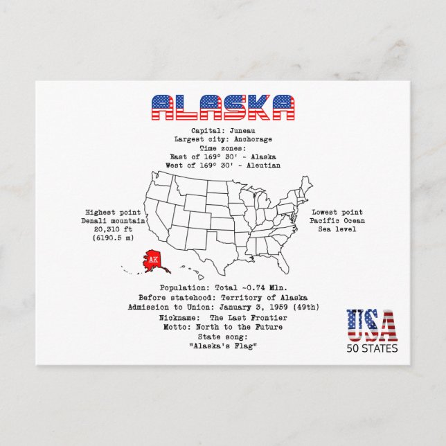 Alaska American Staat auf der Karte und nützliche  (Vorderseite)