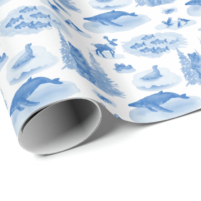 Alaska Animal Toile (Wedgewood Blue) Geschenkpapier (Rolleneckpunkt)