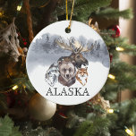 Alaska Animals Bear Wolf Moose Keramik Ornament<br><div class="desc">Dieses Design kann in dem Bereich personalisiert werden, der durch das Ändern des Fotos und/oder Textes zur Verfügung gestellt wird. Sie können auch angepasst werden, indem Sie auf Vorlage personalisieren klicken und dann auf die Schaltfläche klicken, um weitere Optionen anzupassen, um die Hintergrundfarbe zu löschen oder zu ändern, Text hinzuzufügen,...</div>