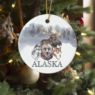 Alaska Animals Bear Wolf Moose Keramik Ornament