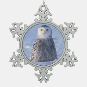 Alaska Arctic Snowy Owl Winter Scene Foto Design Schneeflocken Zinn-Ornament