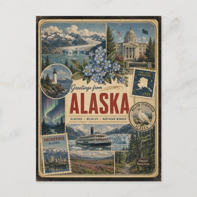 Alaska Authentische Postkarte im Vintage-Stil (Vorderseite)