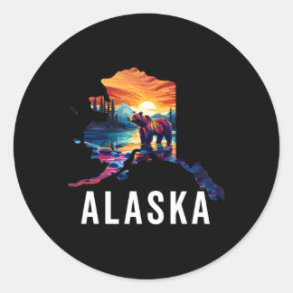 Alaska-Bär Tier Alaska Karte Souvenirs Urlaub Runder Aufkleber