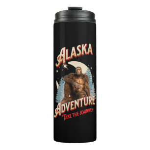 Alaska Bigfoot-Abenteuer Retro-Wilderness-Kunst Thermosbecher