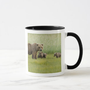 Alaska-Braunbär-Weibchen und drei Junge, Ursus Tasse