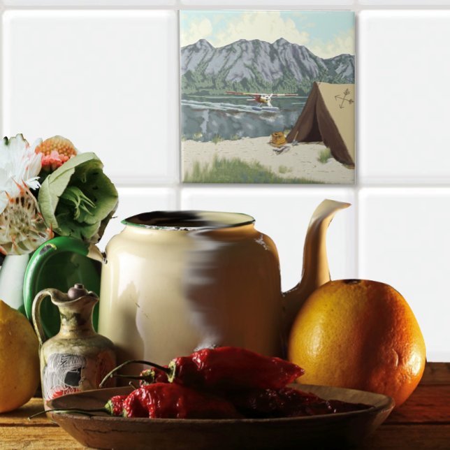 Alaska Bush Flugzeug Angeln Deer Camp Lodge Fliese (Tile used in backsplash )
