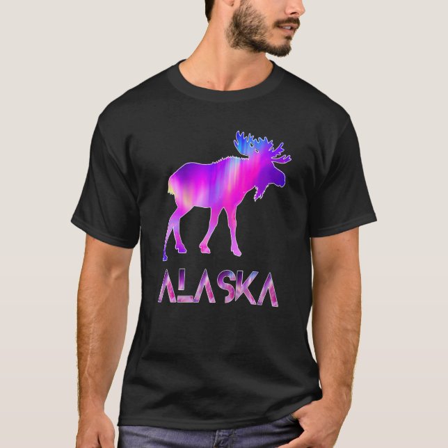 Alaska Day Moose Aurora Borealis At Night   T-Shirt (Vorderseite)