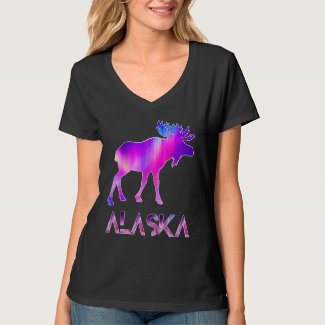Alaska Day Moose Aurora Borealis At Night T-Shirt (Vorderseite)