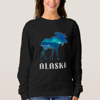 Alaska Day Moose Aurora Borealis Northern Lights   Sweatshirt