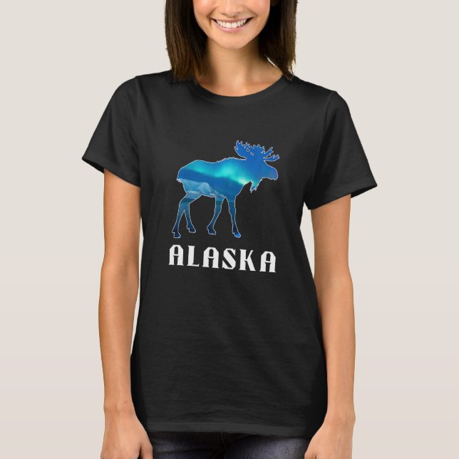 Alaska Day Moose Aurora Borealis Northern Lights   T-Shirt (Vorderseite)