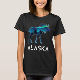 Alaska Day Moose Aurora Borealis Northern Lights T-Shirt