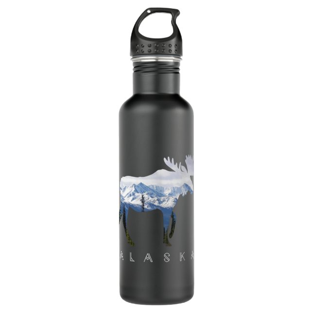 Alaska Day Moose Snowy Mountain - Alaskan Tourist Edelstahlflasche (Vorderseite)