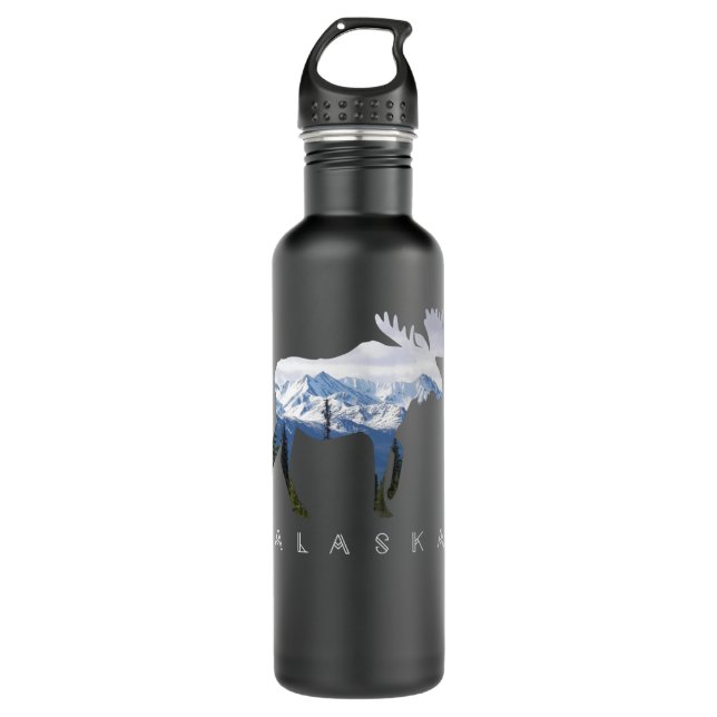 Alaska Day Moose Snowy Mountain - Alaskan Tourist  Edelstahlflasche (Vorderseite)