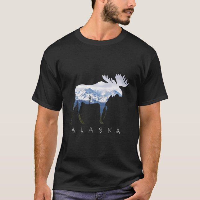 Alaska Day Moose Snowy Mountain - Alaskan Tourist T-Shirt (Vorderseite)