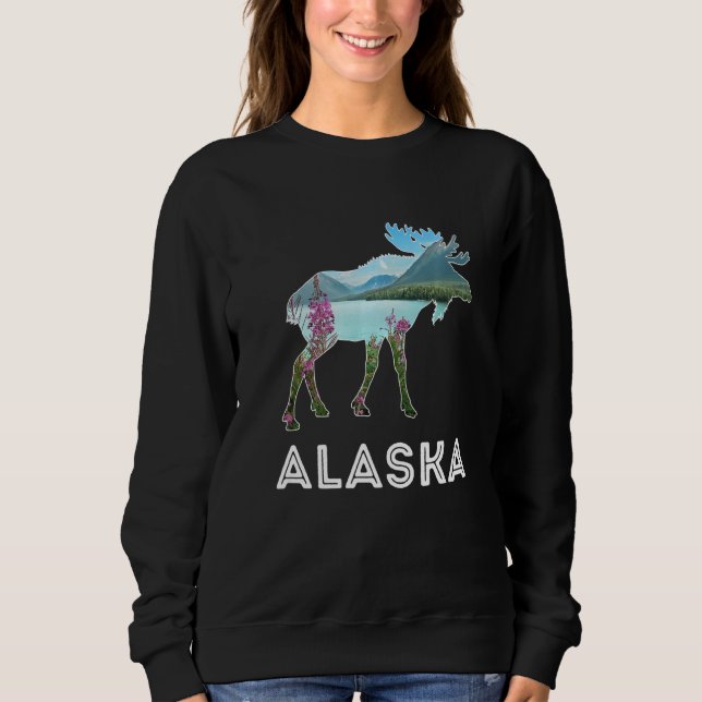 Alaska Day Moose Snowy Mountains Alaska Holiday Sweatshirt (Vorderseite)