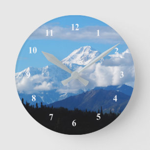 Alaska Denali Mountain Landschaft Foto Runde Wanduhr