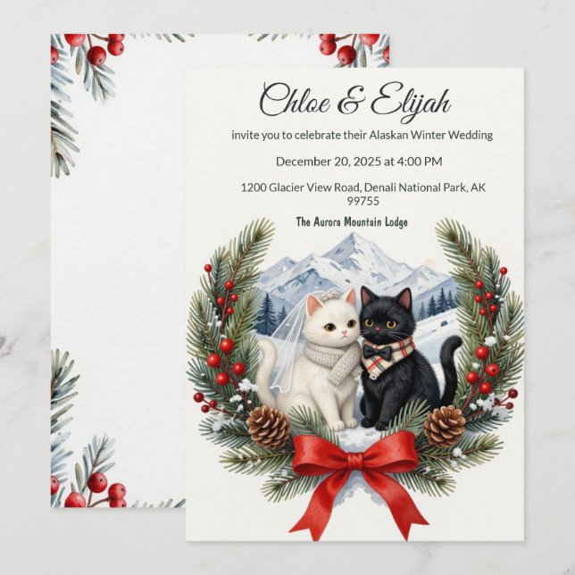 Alaska DIY Katzenhochzeit  Einladung (Vorne/Hinten)
