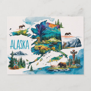 Alaska : Eine lebendige Wasserfarbenentdeckung Postkarte