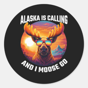 Alaska-Elch-Touristen-Reise Lustiger Elch-Abenteue Runder Aufkleber