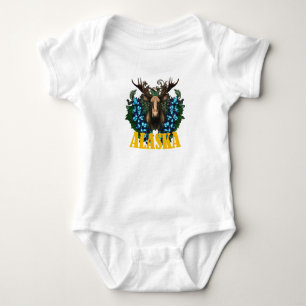 Alaska-Elch und alpine Myosotis-Blumen Baby Strampler
