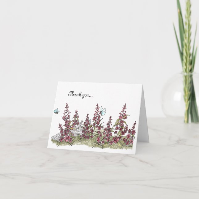 Alaska Fireweed Blume mit Blauschmetterling Wasser Dankeskarte (Vorderseite)