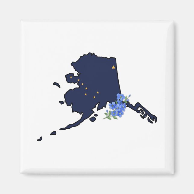 Alaska Flag mit Staat Blume Vergiss mich nicht Magnet (Vorne)