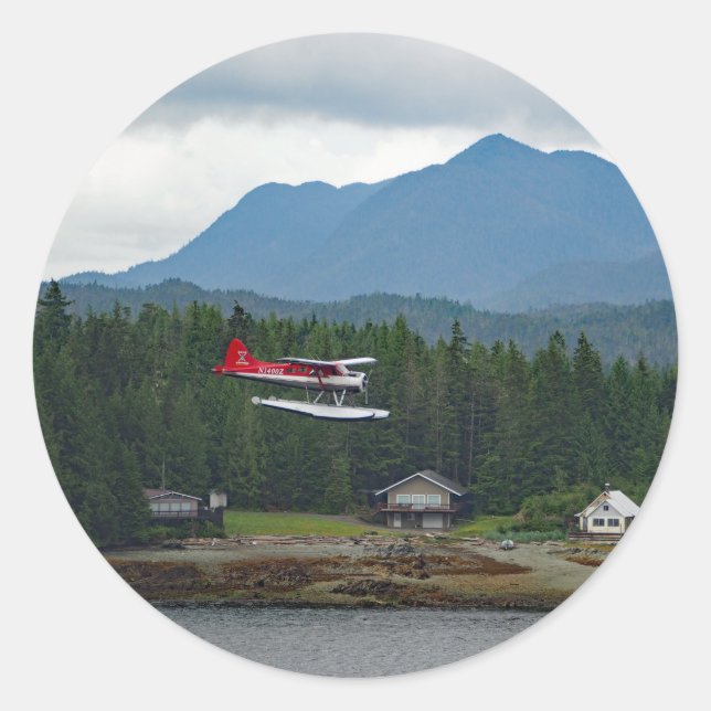 Alaska Floatplane Landscape Foto Runder Aufkleber (Vorderseite)