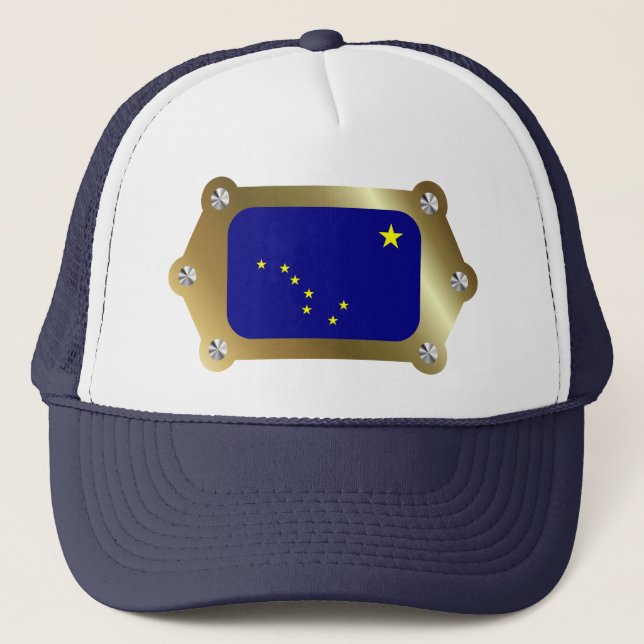 Alaska gerahmt Flag Hat Truckerkappe (Vorderseite)