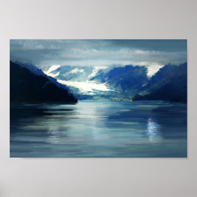 Alaska Glacier Bay Blaue Landschaftsmalerei Poster (Vorne)
